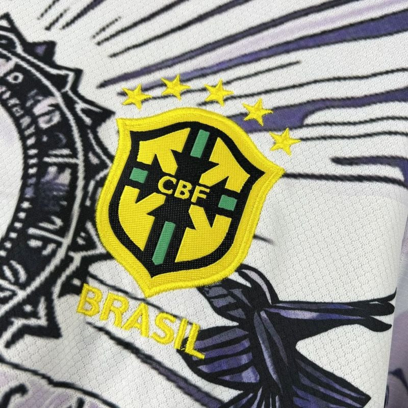 Camiseta Brasil Cristo Redentor Purpura Oscuro 2025/26 Versión Fan