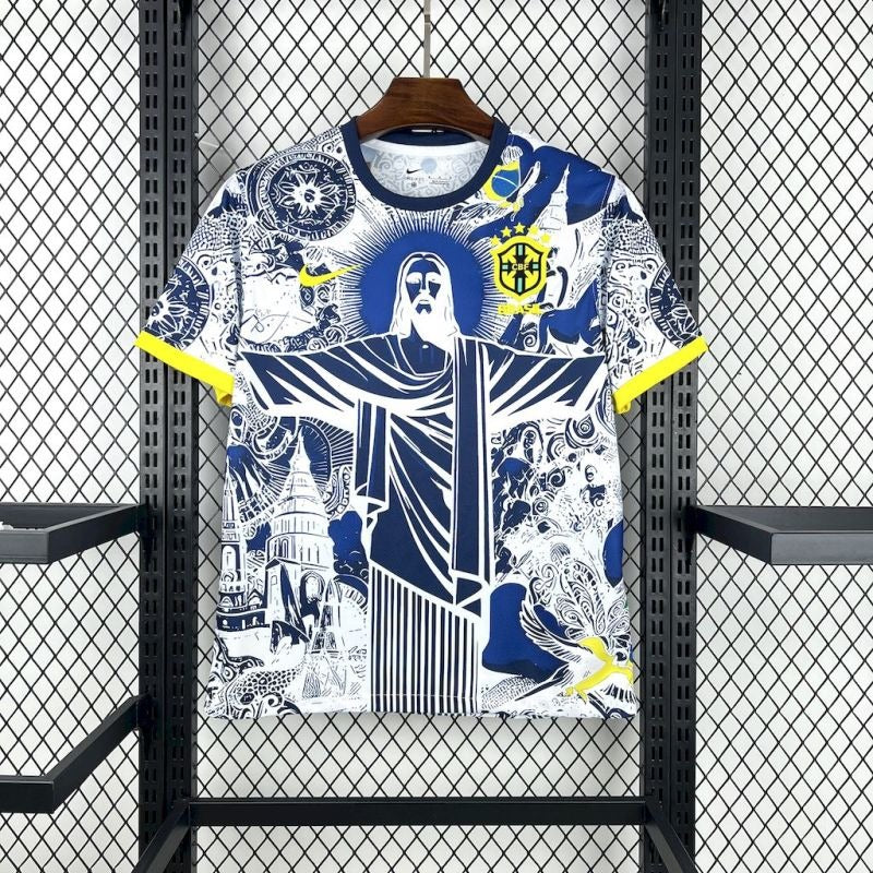 Camiseta Brasil Cristo Redentor Azul y Blanco 2025/26 Versión Fan