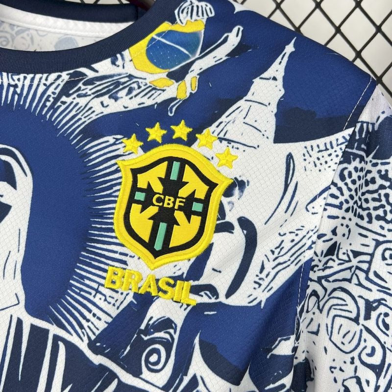 Camiseta Brasil Cristo Redentor Azul y Blanco 2025/26 Versión Fan