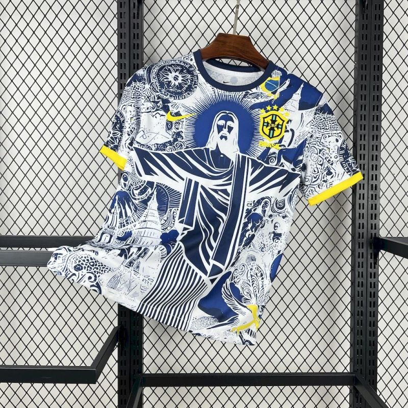 Camiseta Brasil Cristo Redentor Azul y Blanco 2025/26 Versión Fan