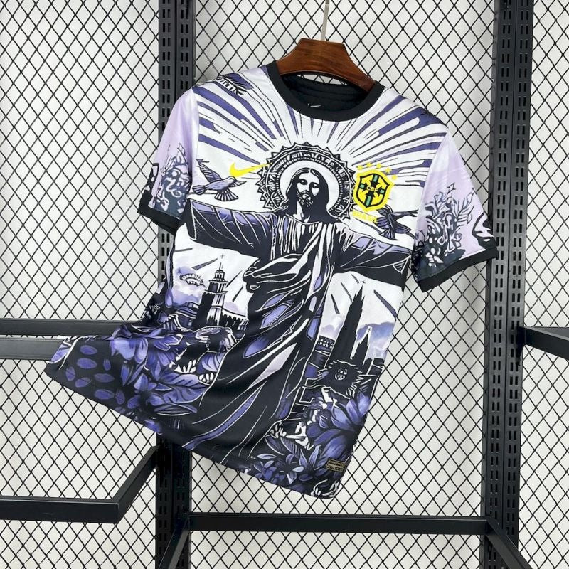 Camiseta Brasil Cristo Redentor Purpura Oscuro 2025/26 Versión Fan