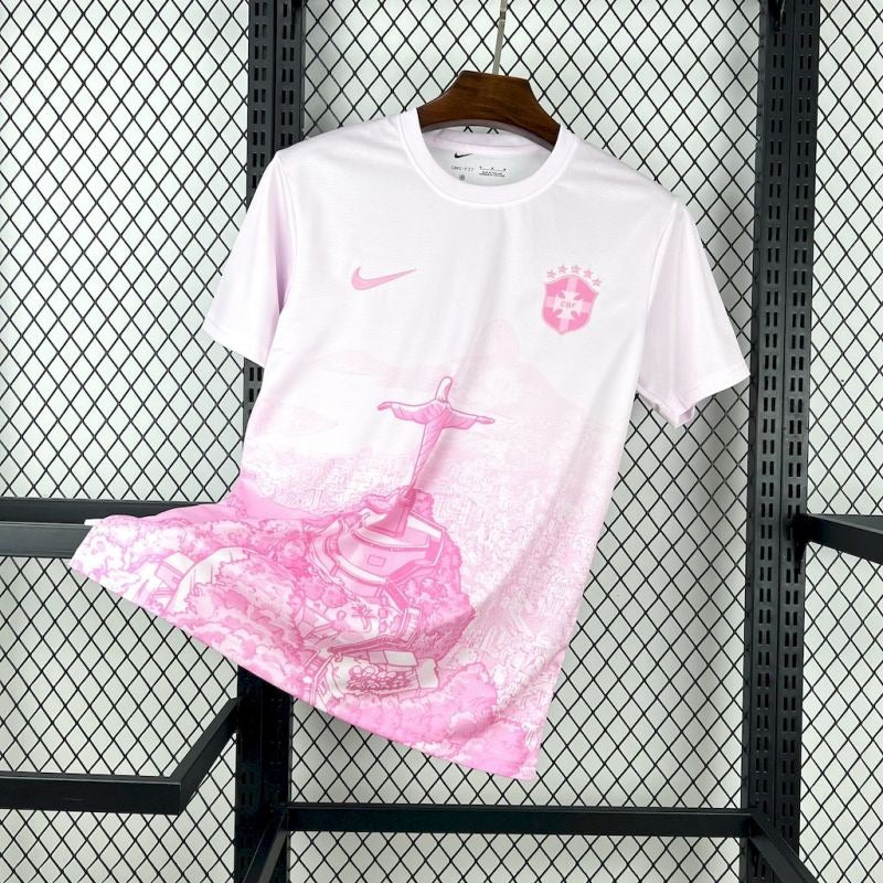 Camiseta Brasil Cristo Redentor Rosada 2025/26 Versión Fan
