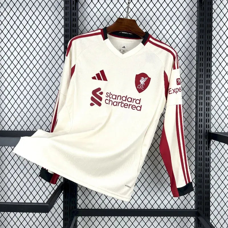 Camiseta Liverpool Visita Manga Larga 2025/26 Versión Fan