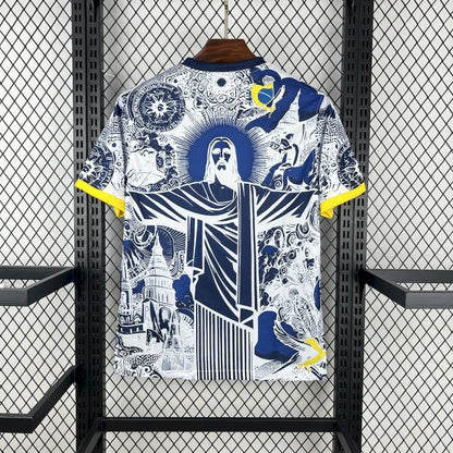 Camiseta Brasil Cristo Redentor Azul y Blanco 2025/26 Versión Fan