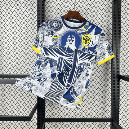 Camiseta Brasil Cristo Redentor Azul y Blanco 2025/26 Versión Fan