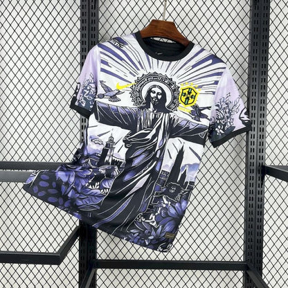 Camiseta Brasil Cristo Redentor Purpura Oscuro 2025/26 Versión Fan